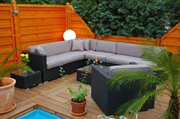 PolyRattan Lounge DEUTSCHE MARKE -- EIGNENE PRODUKTION -- 7 Jahre GARANTIE Garten Möbel incl. Glas und Polster Ragnarök-Möbeldesign (schwarz) Gartenmöbel - 