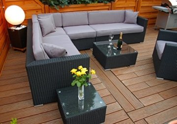 PolyRattan Lounge DEUTSCHE MARKE -- EIGNENE PRODUKTION -- 7 Jahre GARANTIE Garten Möbel incl. Glas und Polster Ragnarök-Möbeldesign (schwarz) Gartenmöbel - 