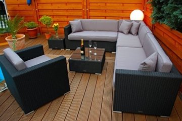 PolyRattan Lounge DEUTSCHE MARKE -- EIGNENE PRODUKTION -- 7 Jahre GARANTIE Garten Möbel incl. Glas und Polster Ragnarök-Möbeldesign (schwarz) Gartenmöbel -