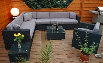 PolyRattan Lounge DEUTSCHE MARKE -- EIGNENE PRODUKTION -- 7 Jahre GARANTIE Garten Möbel incl. Glas und Polster Ragnarök-Möbeldesign (schwarz) Gartenmöbel - 