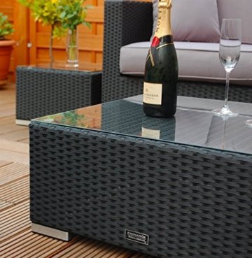 PolyRattan Lounge DEUTSCHE MARKE -- EIGNENE PRODUKTION -- 7 Jahre GARANTIE Garten Möbel incl. Glas und Polster Ragnarök-Möbeldesign (schwarz) Gartenmöbel - 