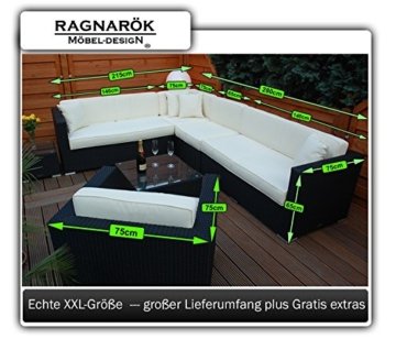 PolyRattan Lounge DEUTSCHE MARKE -- EIGNENE PRODUKTION -- 7 Jahre GARANTIE Garten Möbel incl. Glas und Polster Ragnarök-Möbeldesign (schwarz) Gartenmöbel - 