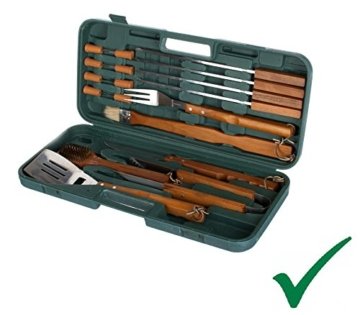 PRAKTISCHES EDELSTAHL GRILLBESTECK SET GRILLKOFFER BBQ Set Grillset Grill Besteck Zubehör 18 tlg. -