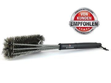 Premium Edelstahl Grillbürste - langer Griff (45cm) - 3 in 1 Edelstahl Bürsten Reiniger - 18'' Profi Grill-Werkzeug zur 360° Grillrost-Reinigung - hochwertiges BBQ Zubehör für Weber, Gas-, Elektro-, Porzellan-, Infrarot-, Holzkohlegrills - 