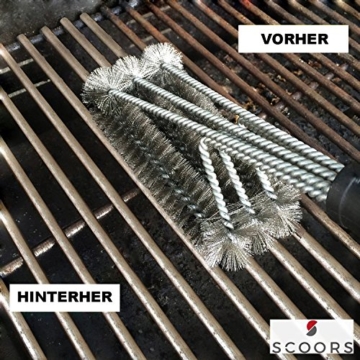 Premium Edelstahl Grillbürste - langer Griff (45cm) - 3 in 1 Edelstahl Bürsten Reiniger - 18'' Profi Grill-Werkzeug zur 360° Grillrost-Reinigung - hochwertiges BBQ Zubehör für Weber, Gas-, Elektro-, Porzellan-, Infrarot-, Holzkohlegrills - 