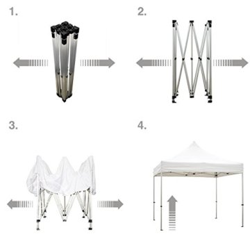 PROFIZELT24 Faltpavillon Faltzelt Klappzelt Partyzelt Falt-Pavillon mit 2 Seitenteilen, ALU Popup für Garten Terrasse Feier Markt als Unterstand, Dachplane 100% WASSERDICHT 280g/m², 3x3m, weiß - 