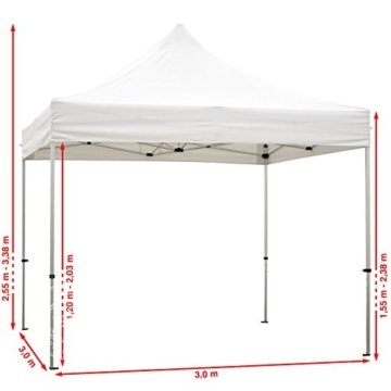PROFIZELT24 Faltpavillon Faltzelt Klappzelt Partyzelt Falt-Pavillon mit 2 Seitenteilen, ALU Popup für Garten Terrasse Feier Markt als Unterstand, Dachplane 100% WASSERDICHT 280g/m², 3x3m, weiß - 