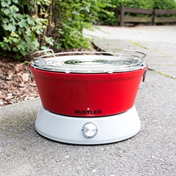 Rustler RS-0845 Holzkohlegrill mit Belüftung und Tragetasche, rot, 36 x 36 x 23 cm - 