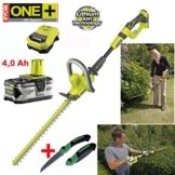 RYOBI ONE+ 18V Akku Winkel Heckenschere OHT 1850 X inklusive 4,0 Ah Lithium-Ionen-Akku, Schnellladegerät und Garten-Faltsäge -