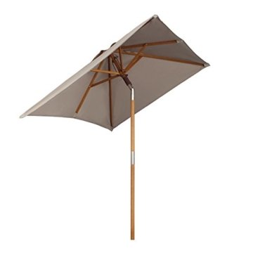 Sekey® 200 × 150 cm Holz-Sonnenschirm Marktschirm Gartenschirm Terrassenschirm Sonnenschutz UV50+ Taupe Quadratisch -