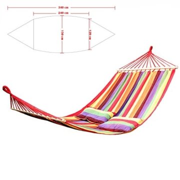 Songmics Hängematte mit 2 Kissen, Liegefläche 240 x 150 cm, Belastbarkeit bis 300 kg GDC22W (Regenbogen) - 