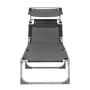 Songmics Sonnenliege mit Sonnendach max. Belastbarkeit: 250 kg Grau 193 x 30 x 62 cm (B x H x T) GCB19U - 
