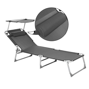 Songmics Sonnenliege mit Sonnendach max. Belastbarkeit: 250 kg Grau 193 x 30 x 62 cm (B x H x T) GCB19U - 