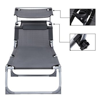 Songmics Sonnenliege mit Sonnendach max. Belastbarkeit: 250 kg Grau 193 x 30 x 62 cm (B x H x T) GCB19U - 