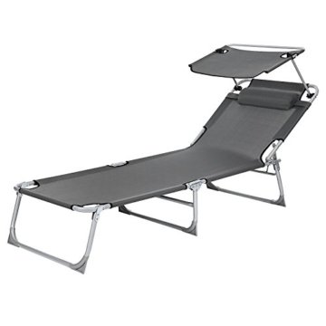 Songmics Sonnenliege mit Sonnendach max. Belastbarkeit: 250 kg Grau 193 x 30 x 62 cm (B x H x T) GCB19U -