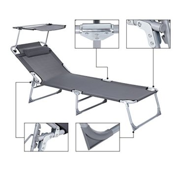 Songmics Sonnenliege mit Sonnendach max. Belastbarkeit: 250 kg Grau 193 x 30 x 62 cm (B x H x T) GCB19U - 