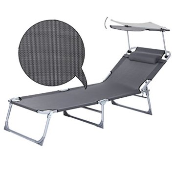 Songmics Sonnenliege mit Sonnendach max. Belastbarkeit: 250 kg Grau 193 x 30 x 62 cm (B x H x T) GCB19U - 