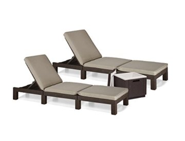 Sonnenliege Gartenliege 2er Set Allibert Daytona Polyrattan Rattanoptik Kühlbox Ice Cube - braun inkl. Auflage -