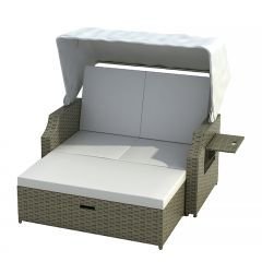 Strandkorb Cuxhaven in grau - beige Gartenmoebel Polyrattan mit Alu Gestell Neu Rattan Garten Gartenausstattung von Jet-Line -