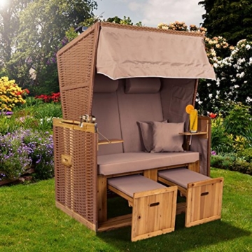 Strandkorb Deluxe Polyrattan Sylt Ostsee Volllieger inkl. 4 x Kissen XL120cm Beige Unifarben - 