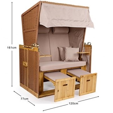 Strandkorb Deluxe Polyrattan Sylt Ostsee Volllieger inkl. 4 x Kissen XL120cm Beige Unifarben - 