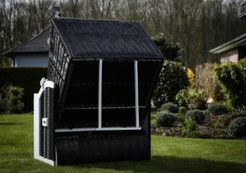Strandkorb Fehmarn ausziehbare Fußstütze, Kissen, grau - weiss, inkl. Versand - 