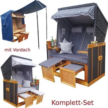 Strandkorb Ostsee - Der Klassiker unter den Strandkörben - Exklusiv für amazon: Inkl. Abdeckhaube und Kissenset . Special: Inklusive Versandkosten!! - 