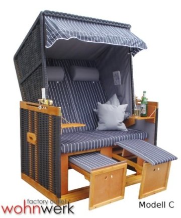 Strandkorb Ostsee - Der Klassiker unter den Strandkörben - Exklusiv für amazon: Inkl. Abdeckhaube und Kissenset . Special: Inklusive Versandkosten!! - 