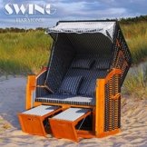 Strandkorb XXL - Luxusstrandkorb - aus Holz und Polyrattan (Grau) -