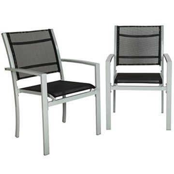 TecTake Gartenstuhl 2er Set Metall | mit Armlehnen | Stapelbar - diverse Farben - (Grau | 2er Set | Nr. 402065) - 