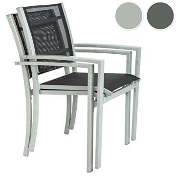 TecTake Gartenstuhl 2er Set Metall | mit Armlehnen | Stapelbar - diverse Farben - (Grau | 2er Set | Nr. 402065) -