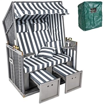 TecTake® Zweisitzer Strandkorb + Premium Schutzhülle + 2 extra Kissen + versandkostenfrei (innerhalb von Deutschland) -