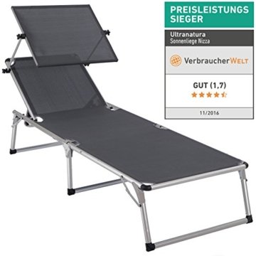 Ultranatura Aluminium Sonnenliege Nizza mit Dach, grau, 193 x 67 x 32 cm - 