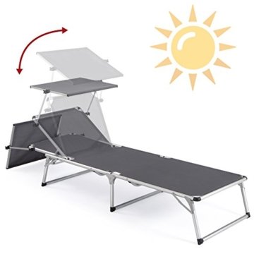 Ultranatura Aluminium Sonnenliege Nizza mit Dach, grau, 193 x 67 x 32 cm - 