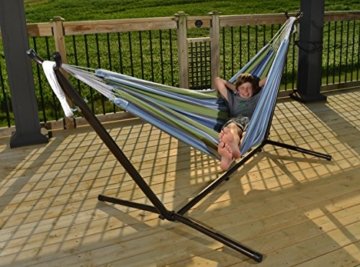 Vivere Doppel Baumwolle Hängematte mit Hängemattengestell 250 cm, Oase - 