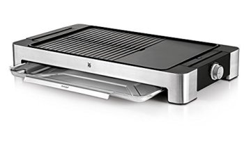 WMF LONO Tischgrill flach & gerippt, variable Temperatureinstellung, inkl. Grillzange, 2300 W, cromargan matt/silber - 