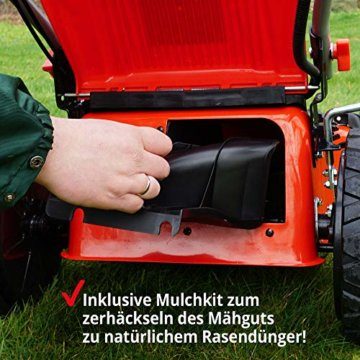 HECHT 5-IN-1 Benzin Rasenmäher – leistungsstarker 4 Takt Eco Motor - Mit Radantrieb – Elektrostart – 46 cm Schnittbreite – bis 1200m² – patentierte Räder mit Extra Grip – Mulchmäher, Rasenmäher Benzin - 2