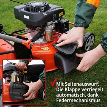 HECHT 5-IN-1 Benzin Rasenmäher – leistungsstarker 4 Takt Eco Motor - Mit Radantrieb – Elektrostart – 46 cm Schnittbreite – bis 1200m² – patentierte Räder mit Extra Grip – Mulchmäher, Rasenmäher Benzin - 3