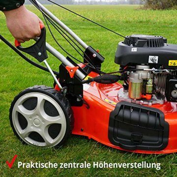 HECHT 5-IN-1 Benzin Rasenmäher – leistungsstarker 4 Takt Eco Motor - Mit Radantrieb – Elektrostart – 46 cm Schnittbreite – bis 1200m² – patentierte Räder mit Extra Grip – Mulchmäher, Rasenmäher Benzin - 4