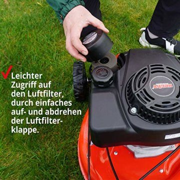 HECHT 5-IN-1 Benzin Rasenmäher – leistungsstarker 4 Takt Eco Motor - Mit Radantrieb – Elektrostart – 46 cm Schnittbreite – bis 1200m² – patentierte Räder mit Extra Grip – Mulchmäher, Rasenmäher Benzin - 8