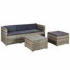 Juskys Polyrattan Lounge Punta Cana M grau-meliert — Gartenlounge Set für 3-4 Personen — Gartenmöbel-Set mit Sofa, Tisch und Hocker - Sitzbezüge in Dunkelgrau - 1