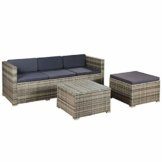 Juskys Polyrattan Lounge Punta Cana M grau-meliert — Gartenlounge Set für 3-4 Personen — Gartenmöbel-Set mit Sofa, Tisch und Hocker - Sitzbezüge in Dunkelgrau - 1