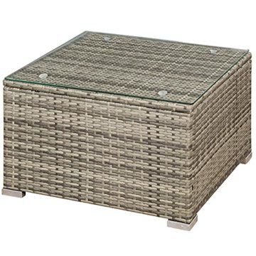 Juskys Polyrattan Lounge Punta Cana M grau-meliert — Gartenlounge Set für 3-4 Personen — Gartenmöbel-Set mit Sofa, Tisch und Hocker - Sitzbezüge in Dunkelgrau - 7