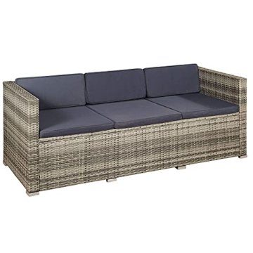 Juskys Polyrattan Lounge Punta Cana M grau-meliert — Gartenlounge Set für 3-4 Personen — Gartenmöbel-Set mit Sofa, Tisch und Hocker - Sitzbezüge in Dunkelgrau - 8