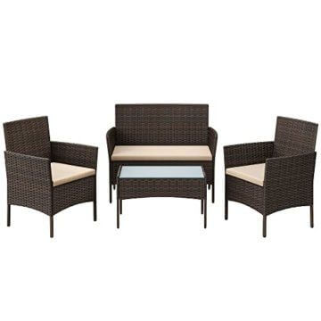 SONGMICS Balkonmöbel, Gartenmöbel-Set, aus PE-Polyrattan, Lounge-Set, Terrassenmöbel, Outdoor, für Terrasse, Balkon, Garten, braun-Taupe GGF004K05 - 1