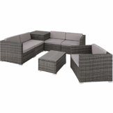 TecTake 800825 XXL Polyrattan Sitzgruppe, frei zu gruppierende Elemente, inkl. Aufbewahrungsbox mit Hubautomatik für Polster, Tisch mit Glasplatte (Grau | Nr. 403829) - 1