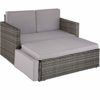 TecTake 800884 Poly Rattan Lounge Set, 2-Sitzer Sofa mit Rückenlehne, großer Hocker mit klappbarer Stütze, inkl. Dicke Auflagen, Gartenmöbel Set für Garten & Terrasse (Grau | Nr. 403884) - 1