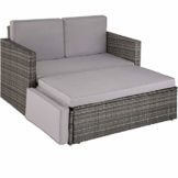 TecTake 800884 Poly Rattan Lounge Set, 2-Sitzer Sofa mit Rückenlehne, großer Hocker mit klappbarer Stütze, inkl. Dicke Auflagen, Gartenmöbel Set für Garten & Terrasse (Grau | Nr. 403884) - 1
