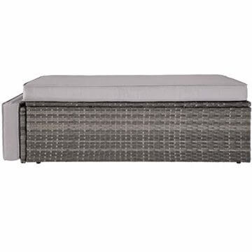 TecTake 800884 Poly Rattan Lounge Set, 2-Sitzer Sofa mit Rückenlehne, großer Hocker mit klappbarer Stütze, inkl. Dicke Auflagen, Gartenmöbel Set für Garten & Terrasse (Grau | Nr. 403884) - 5