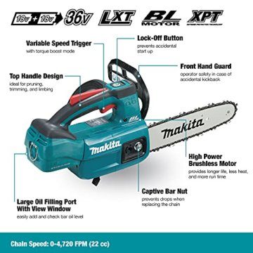Makita DUC254Z Akku-Kettensäge 18 V (ohne Akku, ohne Ladegerät) & Ladegerät DC18RC für 14,4 Volt und 18 Volt Schiebeakkus, 195584-2 - 4